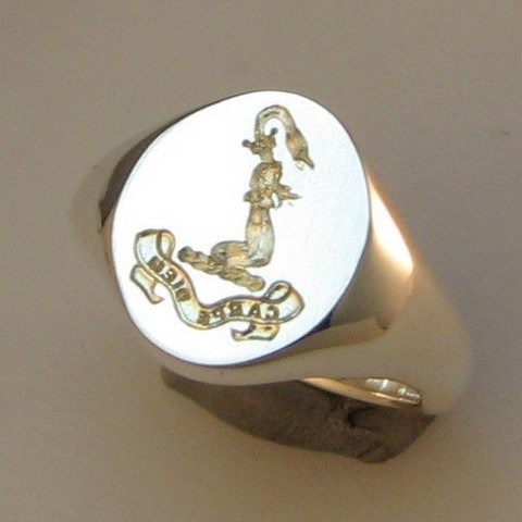 deep reverse crest engraving on silver signet ring