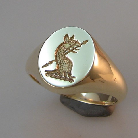 Griffin crest oval signet ring